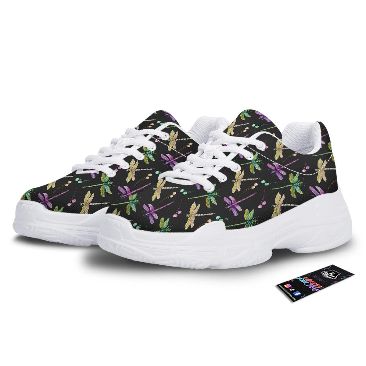 Dragonfly Black Purple And Teal Print Pattern White Chunky Shoes-grizzshop