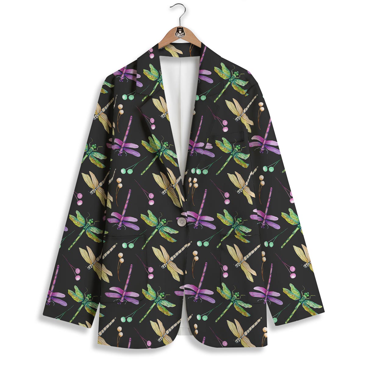 Dragonfly Black Purple And Teal Print Pattern Women's Blazer-grizzshop