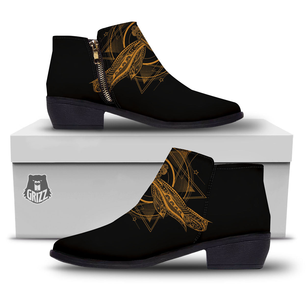 Dragonfly Boho Gold Print Ankle Boots-grizzshop