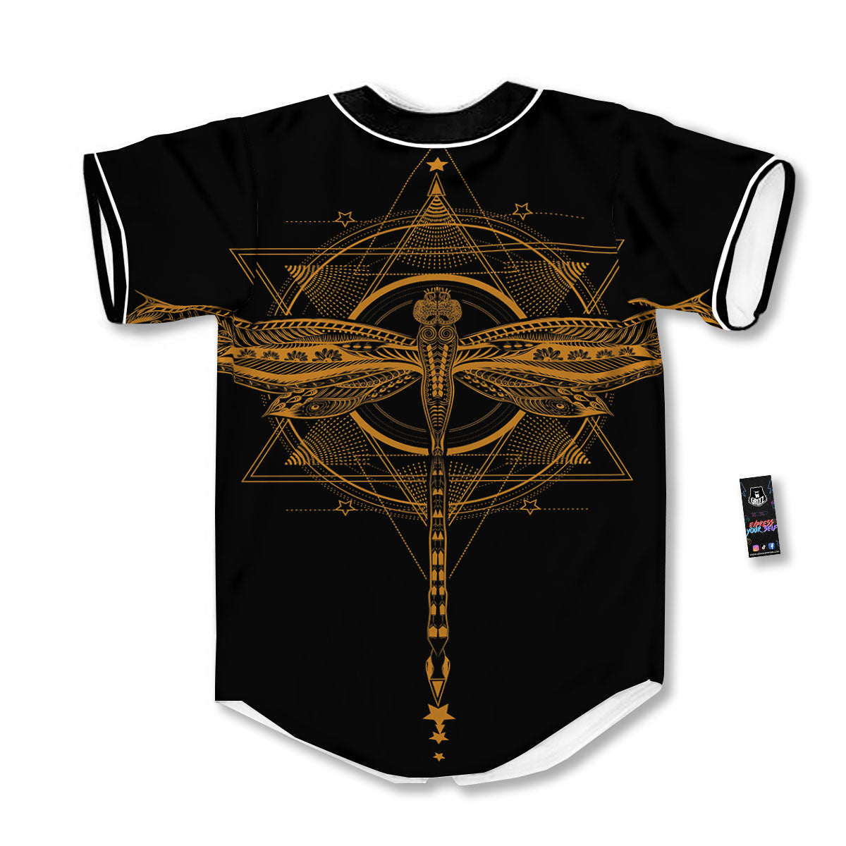 Dragonfly Boho Gold Print Baseball Jersey-grizzshop