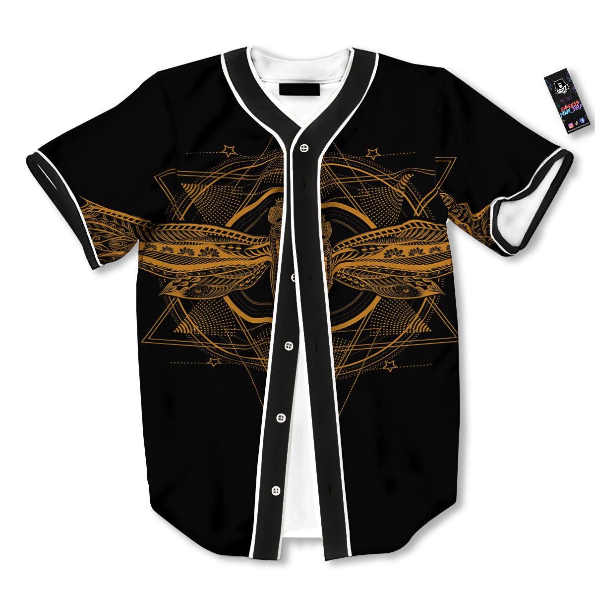 Dragonfly Boho Gold Print Baseball Jersey-grizzshop