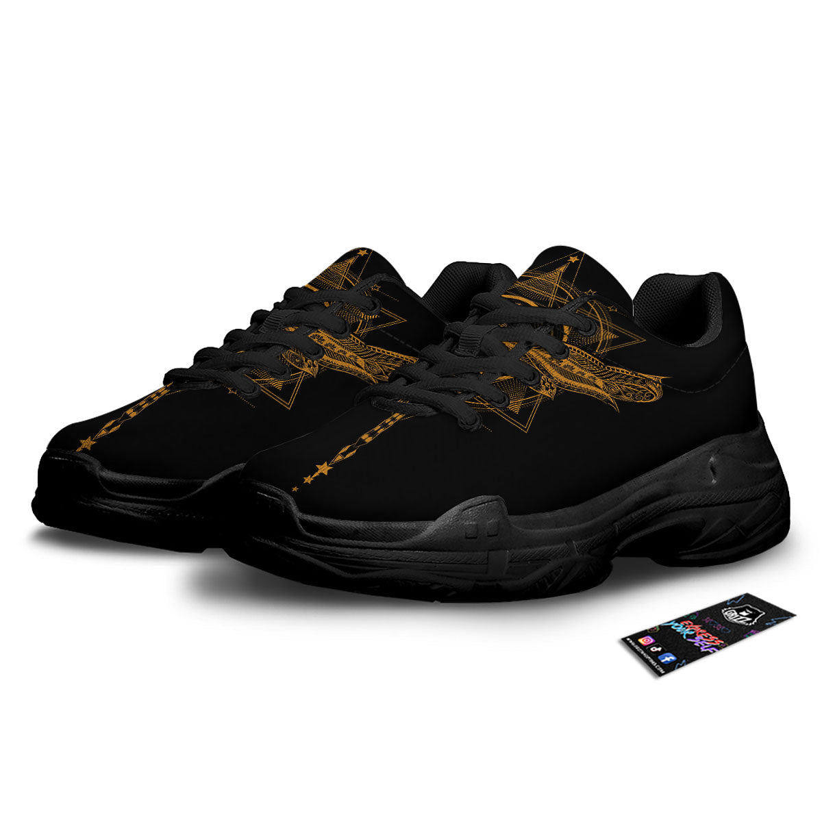Dragonfly Boho Gold Print Black Chunky Shoes-grizzshop