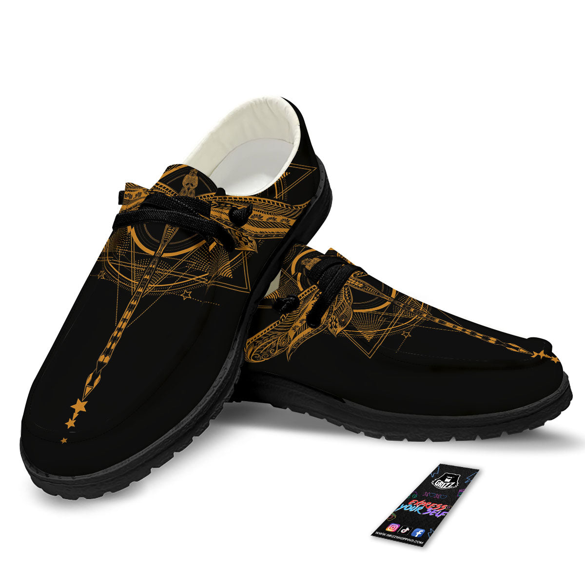 Dragonfly Boho Gold Print Black Loafers-grizzshop
