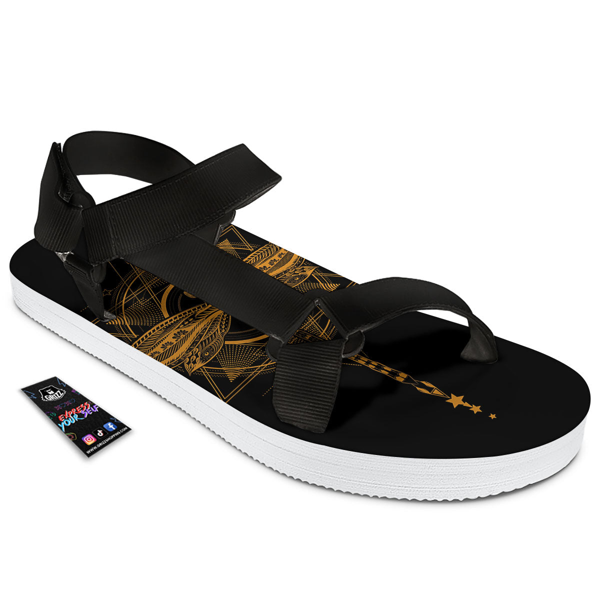 Dragonfly Boho Gold Print Black Open Toe Sandals-grizzshop