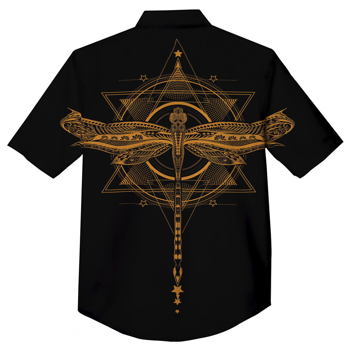 Dragonfly Boho Gold Print Button Up Shirt-grizzshop