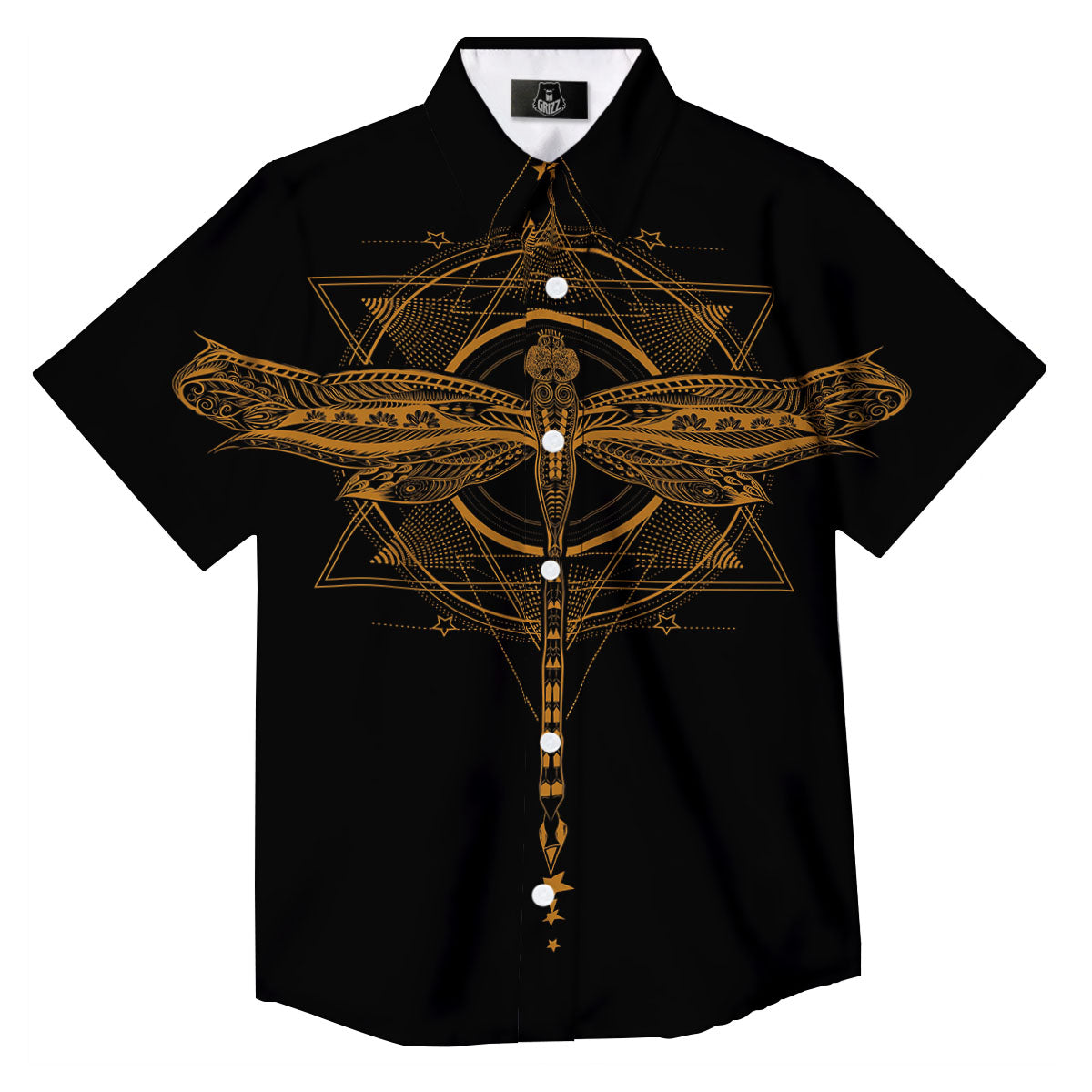 Dragonfly Boho Gold Print Button Up Shirt-grizzshop