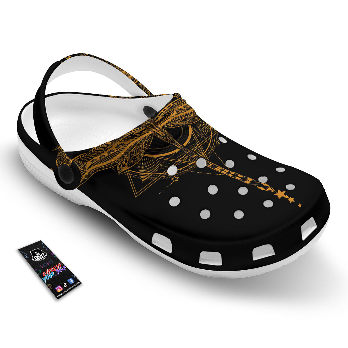Dragonfly Boho Gold Print Clog-grizzshop