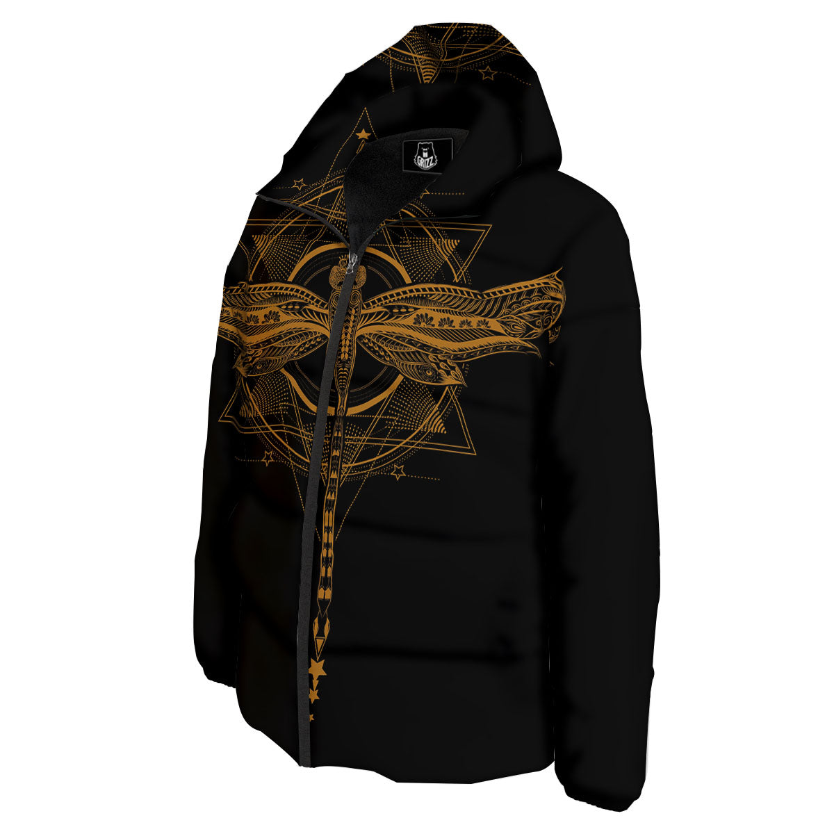 Dragonfly Boho Gold Print Down Jacket-grizzshop