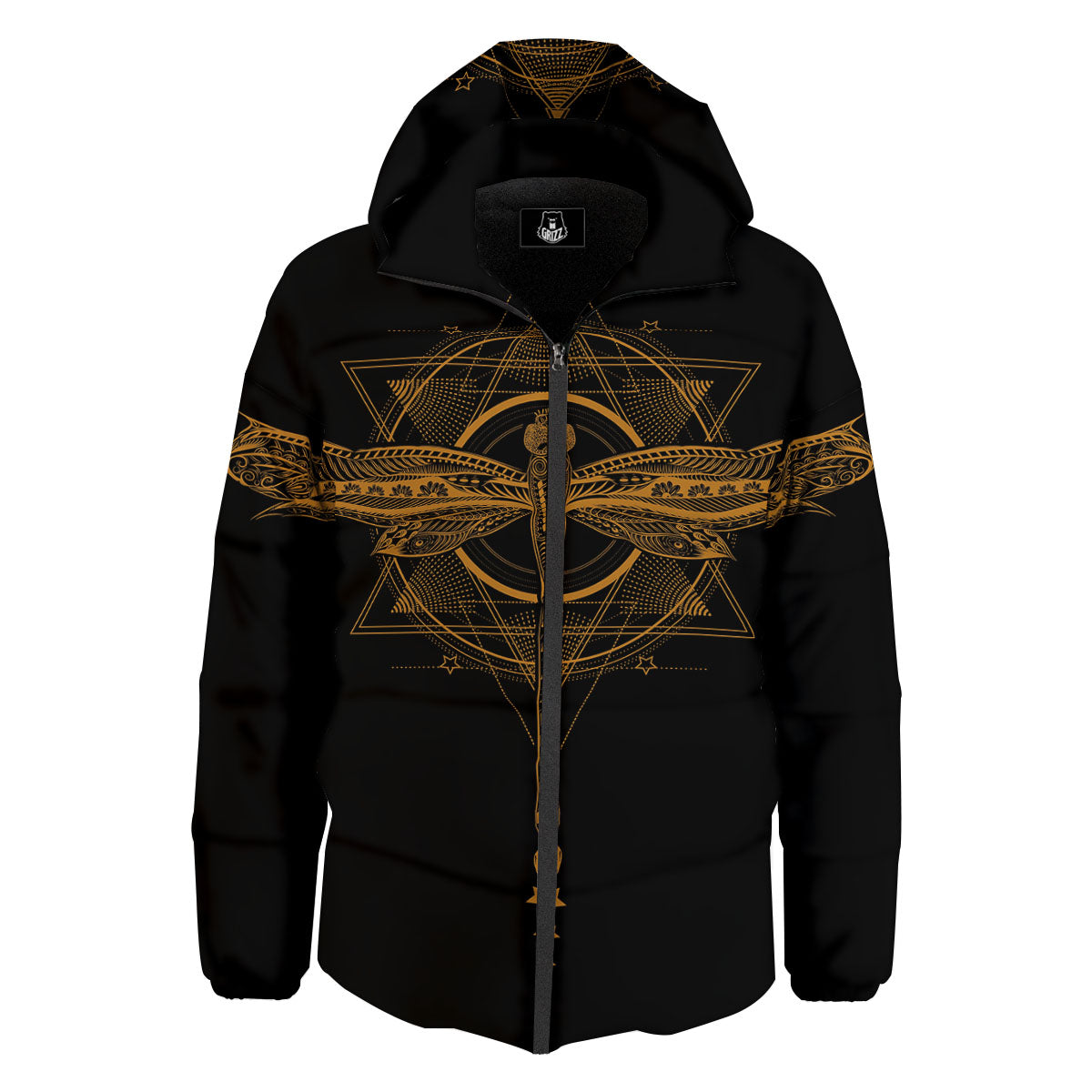 Dragonfly Boho Gold Print Down Jacket-grizzshop