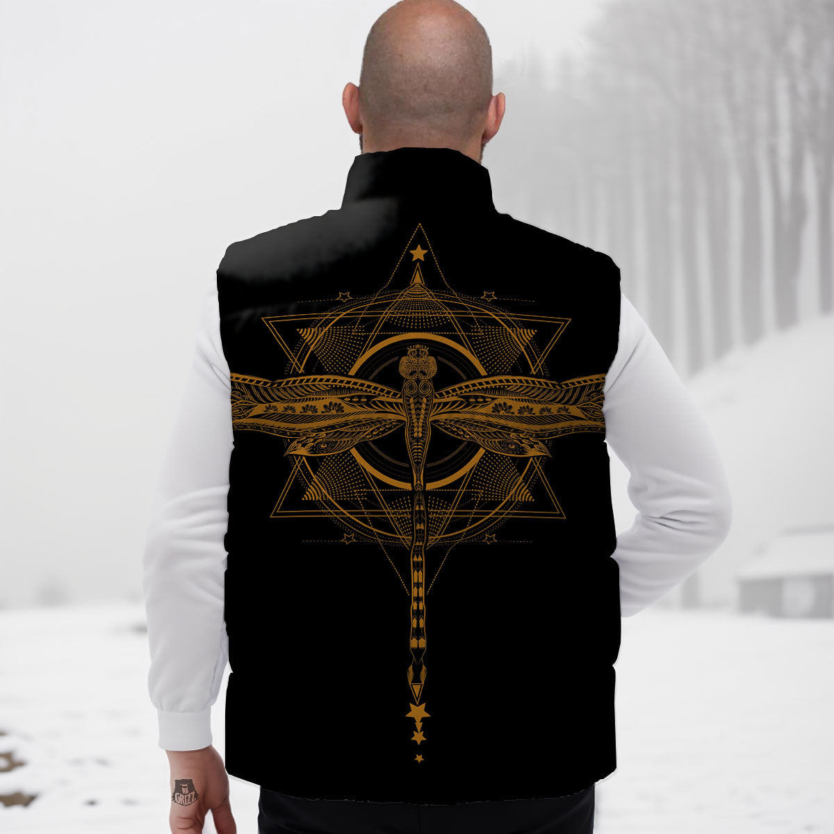 Dragonfly Boho Gold Print Down Vest