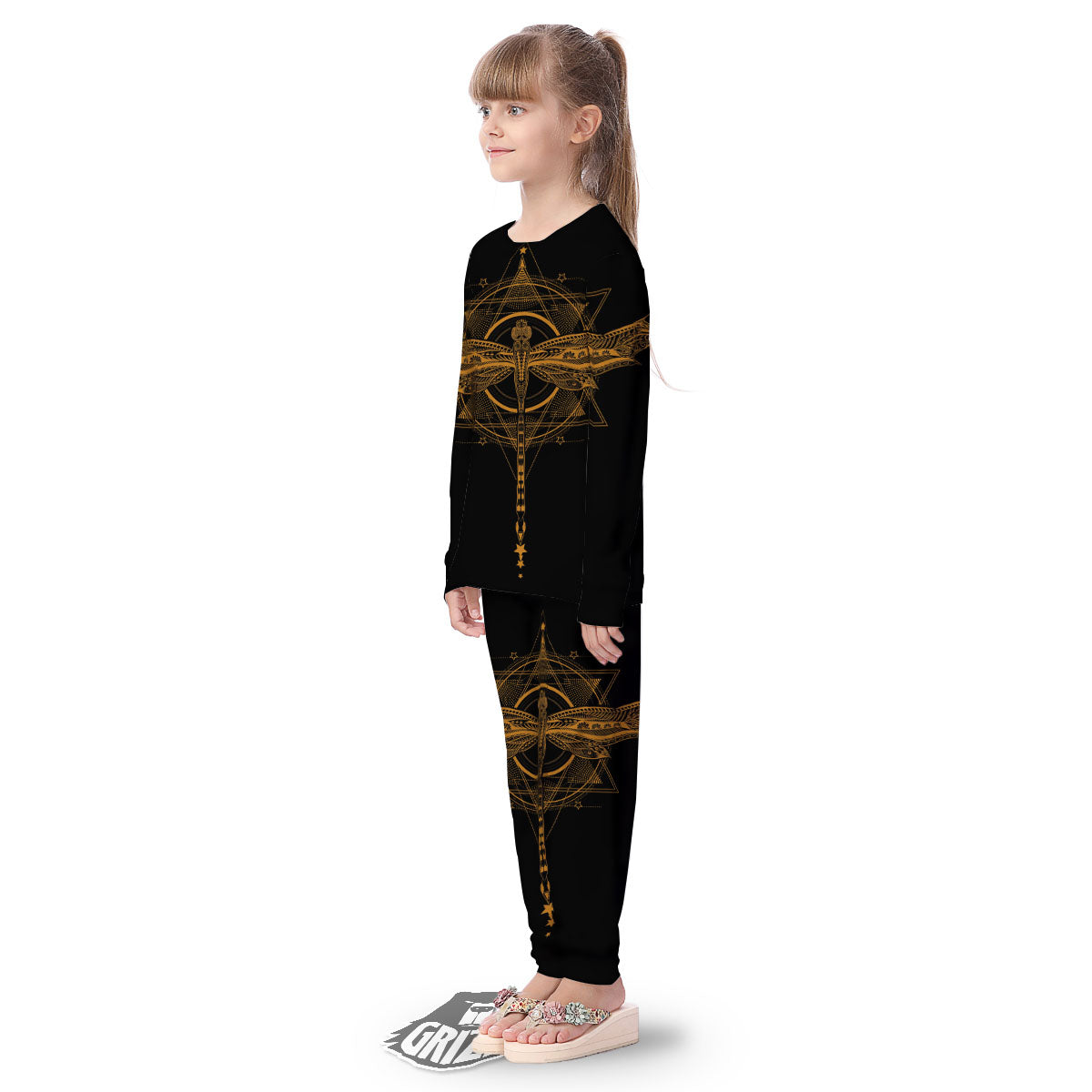 Dragonfly Boho Gold Print Kid's Pajamas-grizzshop