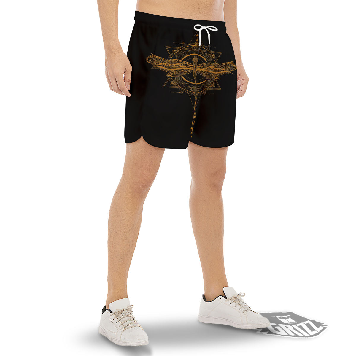 Dragonfly Boho Gold Print Men's Gym Shorts-grizzshop