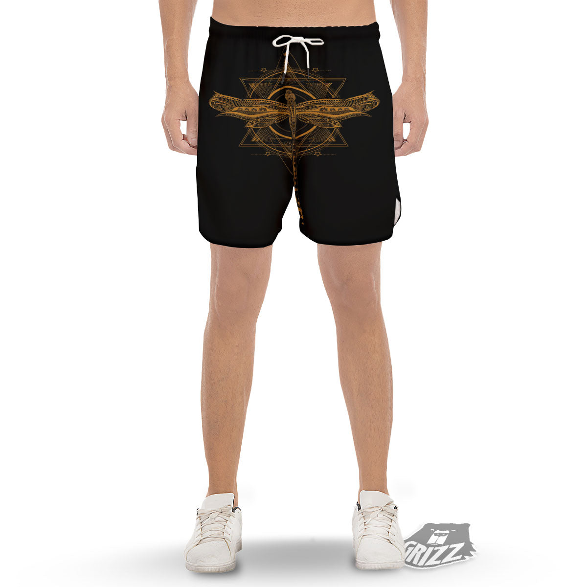 Dragonfly Boho Gold Print Men's Gym Shorts-grizzshop