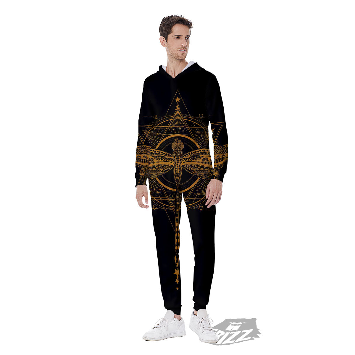 Dragonfly Boho Gold Print Men's Jumpsuit-grizzshop