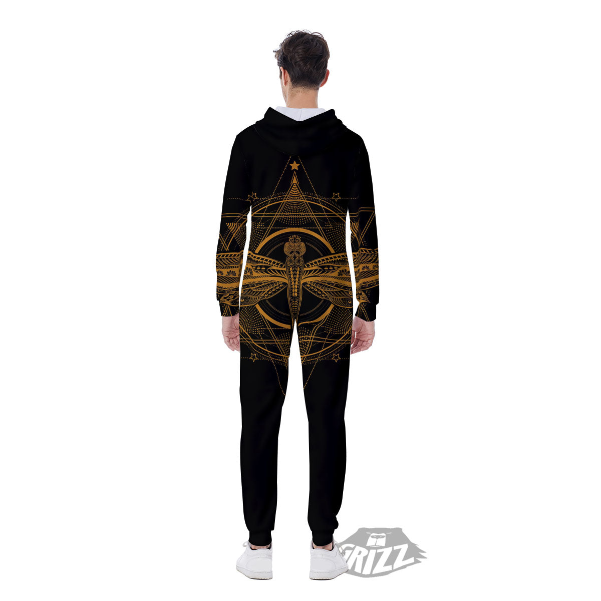 Dragonfly Boho Gold Print Men's Jumpsuit-grizzshop