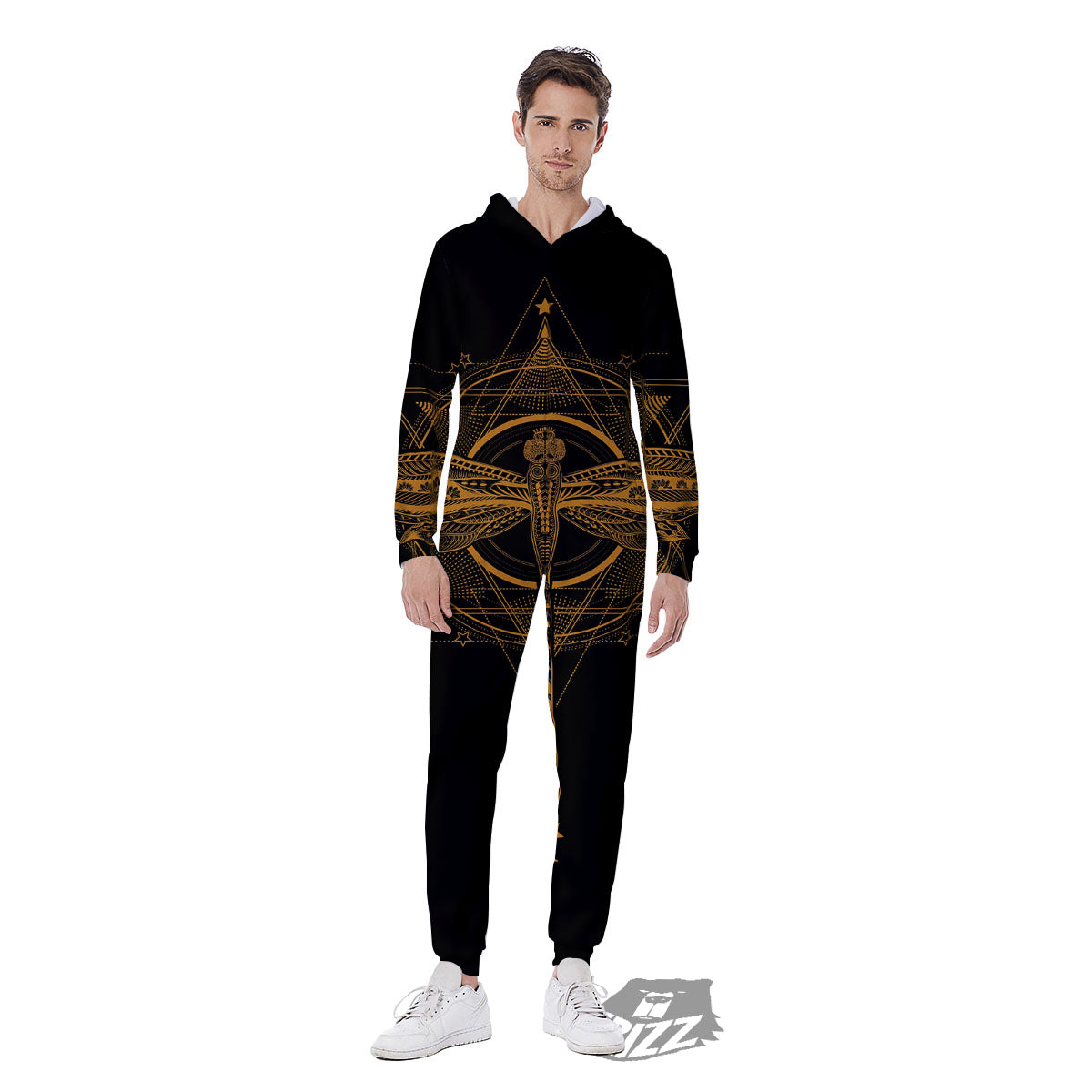 Dragonfly Boho Gold Print Men's Jumpsuit-grizzshop