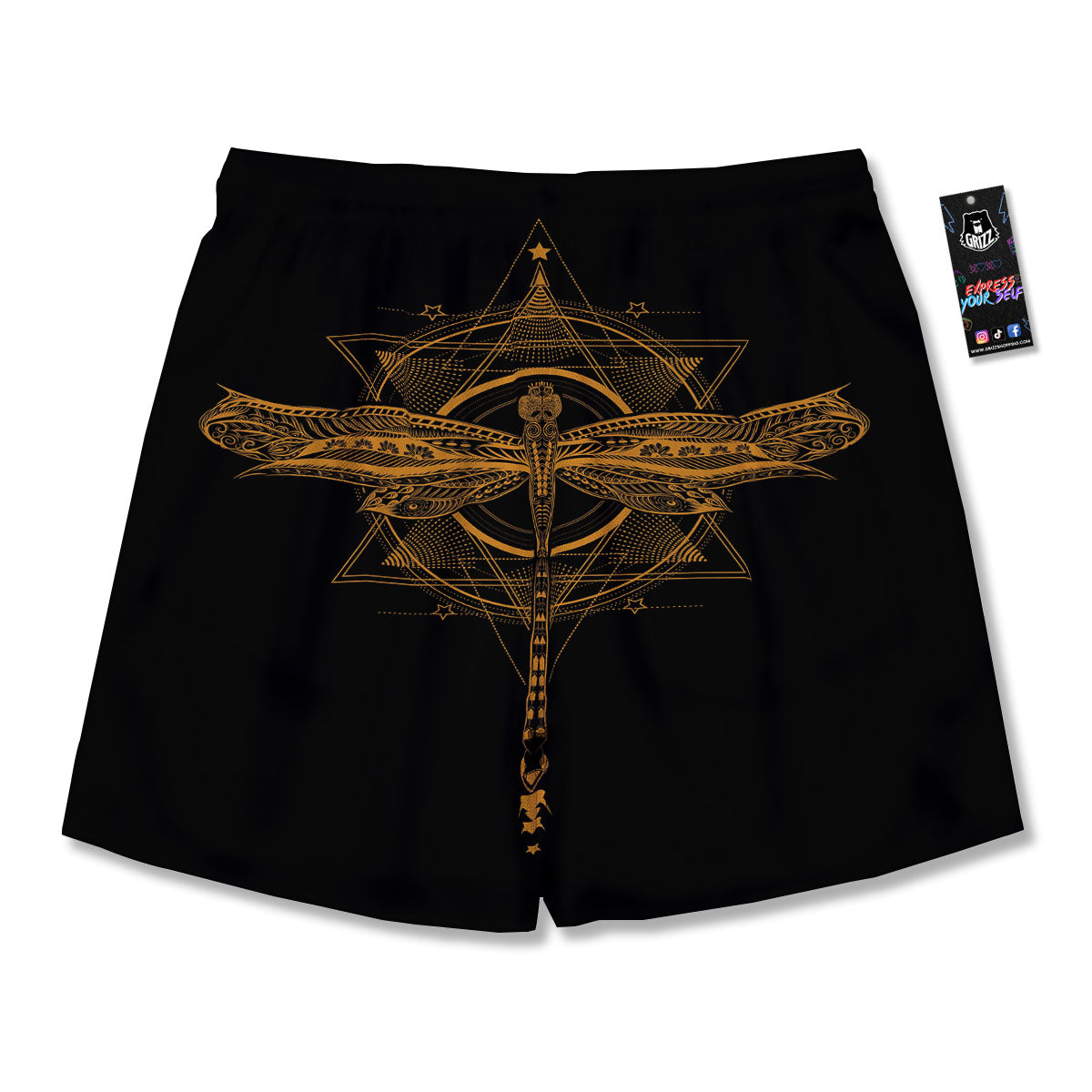 Dragonfly Boho Gold Print Men's Running Shorts-grizzshop