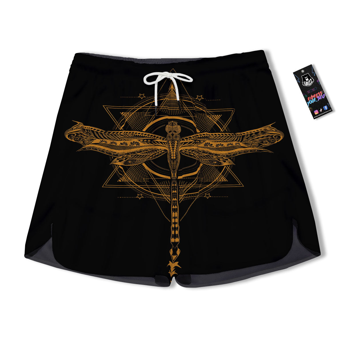 Dragonfly Boho Gold Print Men's Running Shorts-grizzshop