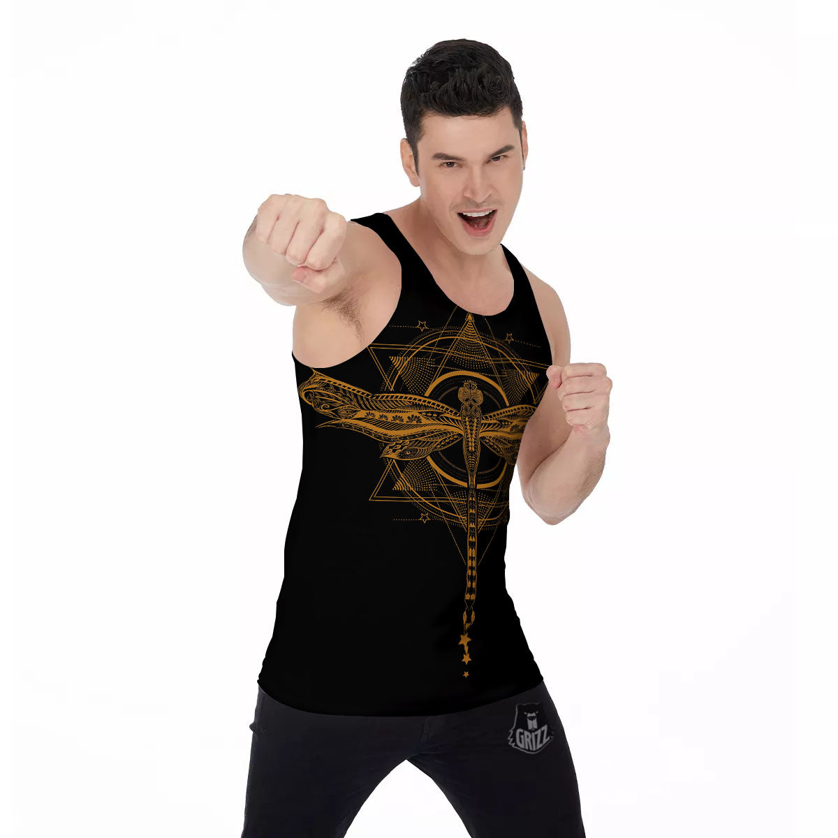 Dragonfly Boho Gold Print Men's Tank Top-grizzshop