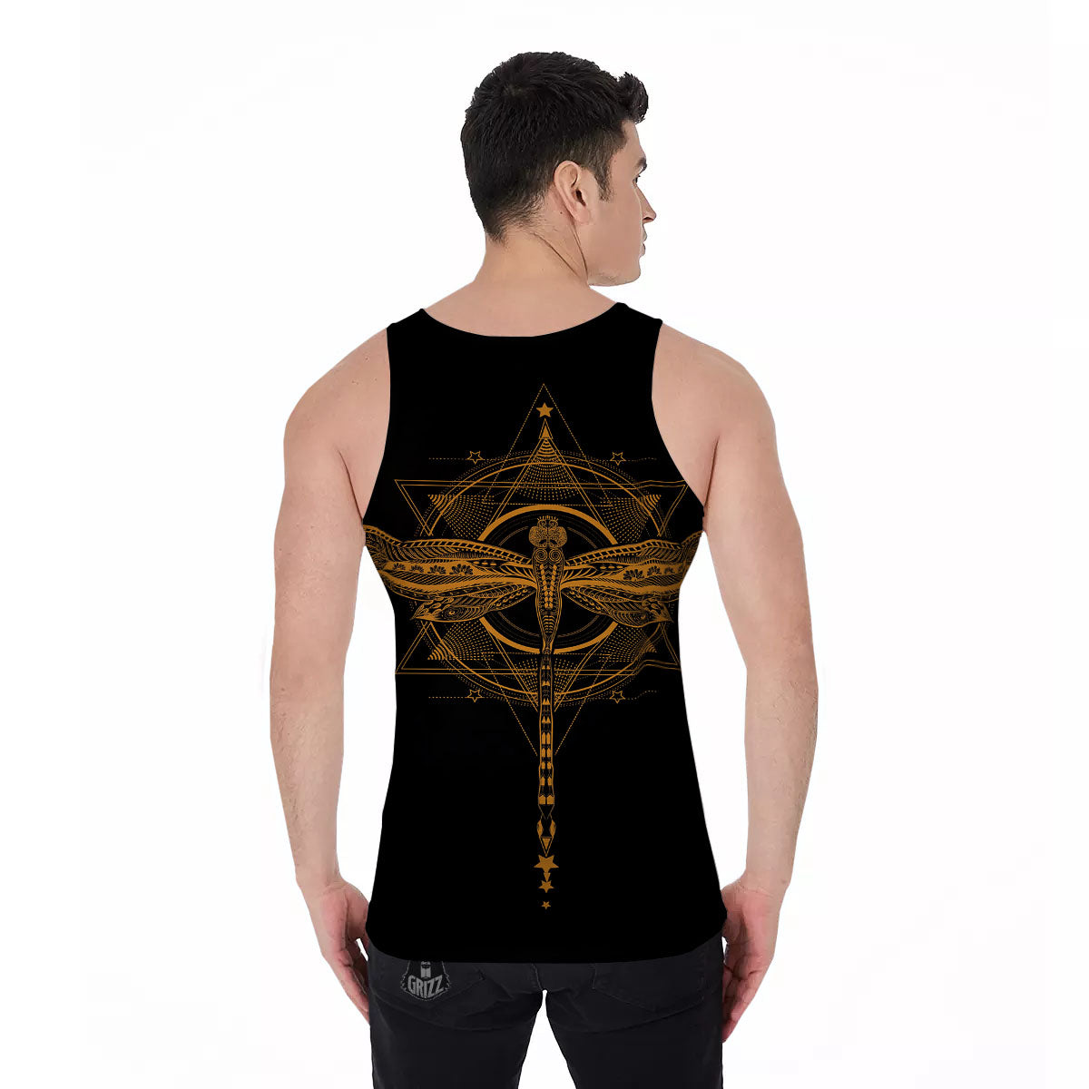 Dragonfly Boho Gold Print Men's Tank Top-grizzshop