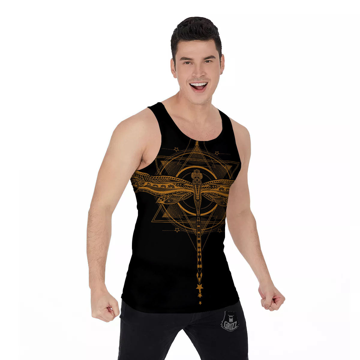 Dragonfly Boho Gold Print Men's Tank Top-grizzshop