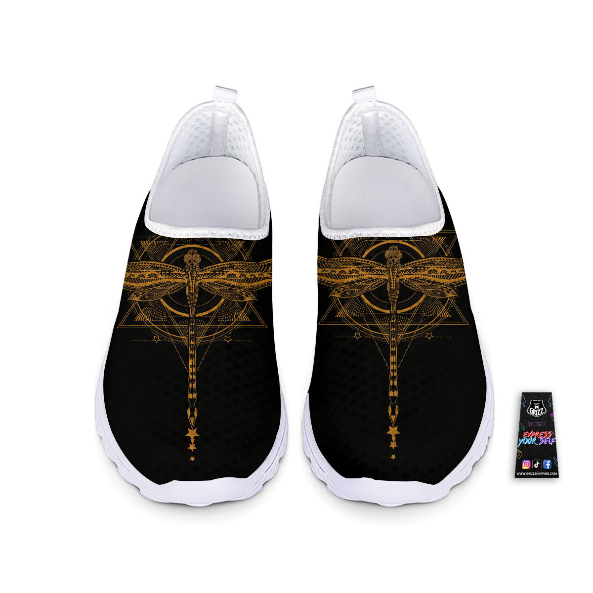 Dragonfly Boho Gold Print Nurse Shoes-grizzshop