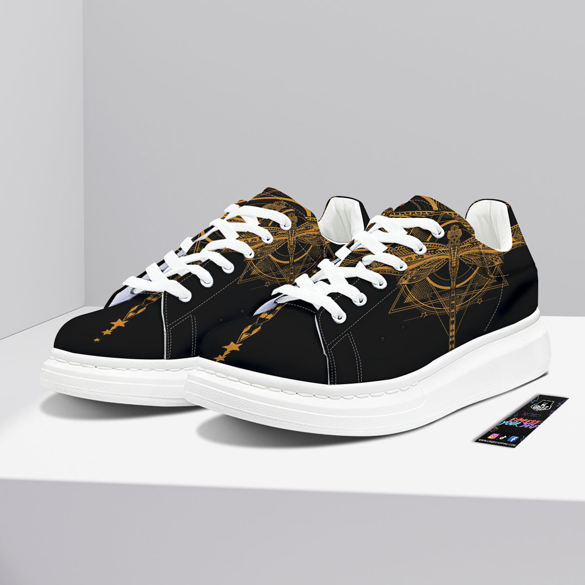 Dragonfly Boho Gold Print Platform Shoes-grizzshop