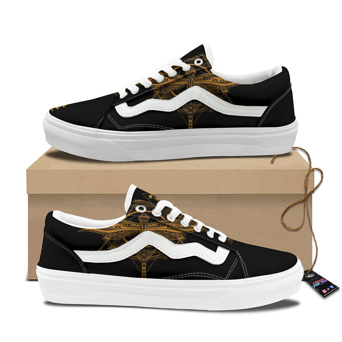 Dragonfly Boho Gold Print Skate Shoes-grizzshop