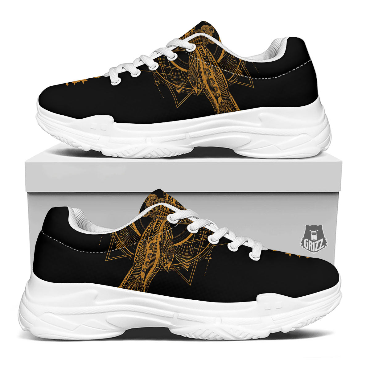 Dragonfly Boho Gold Print White Chunky Shoes-grizzshop