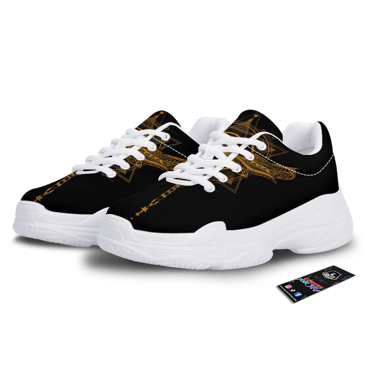 Dragonfly Boho Gold Print White Chunky Shoes-grizzshop