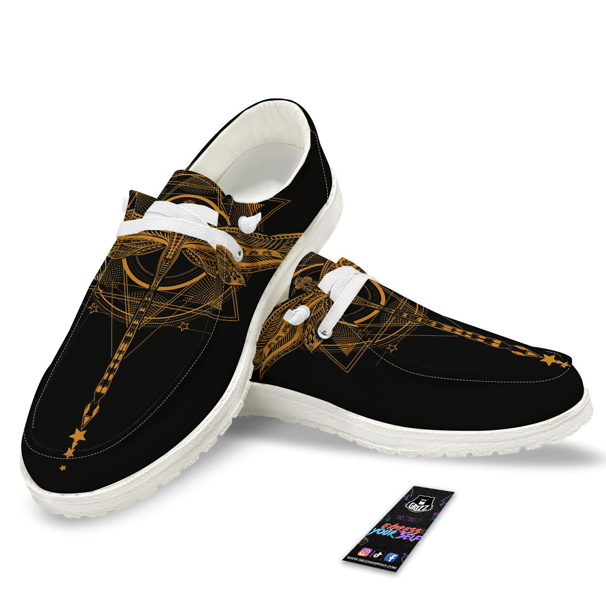 Dragonfly Boho Gold Print White Loafers-grizzshop