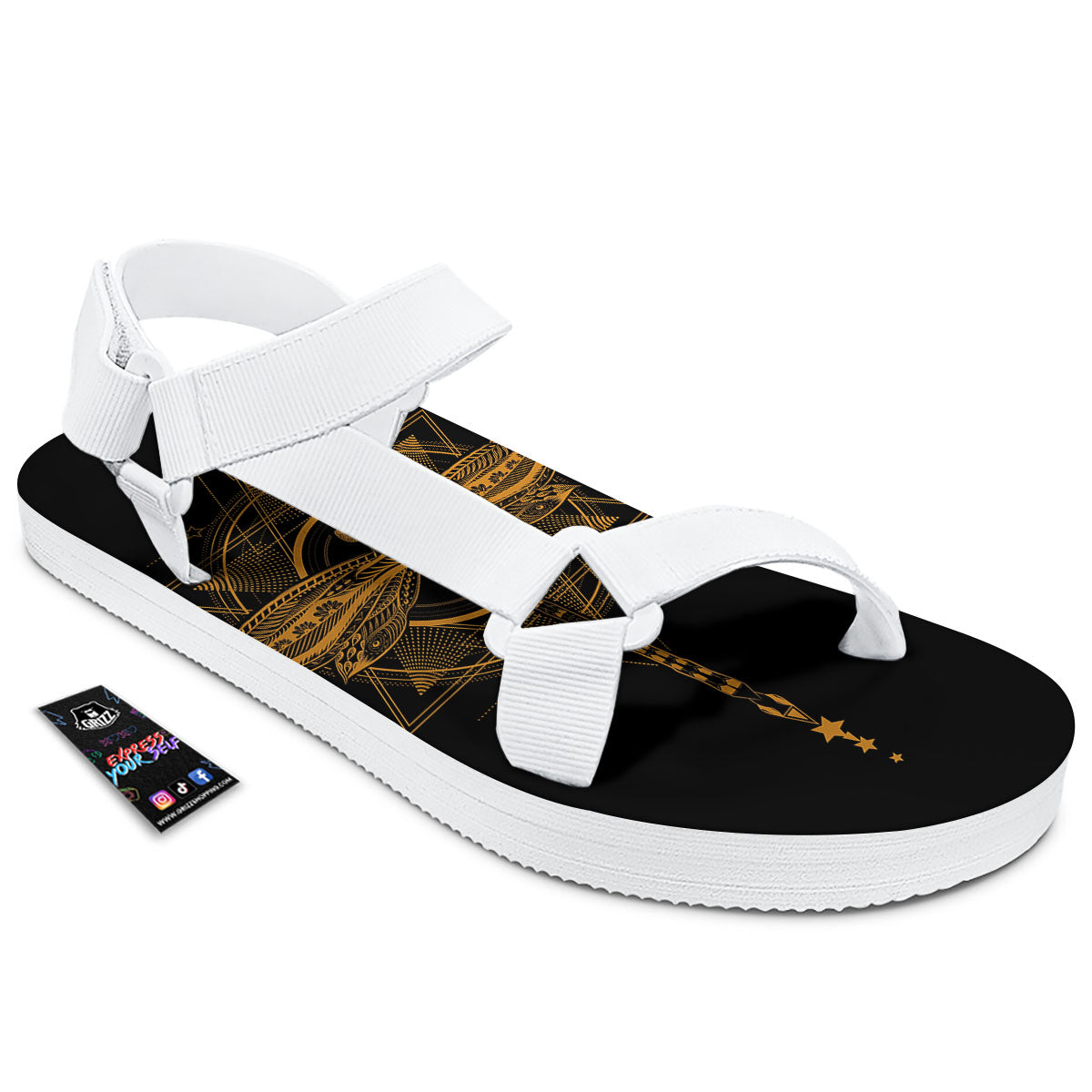 Dragonfly Boho Gold Print White Open Toe Sandals-grizzshop