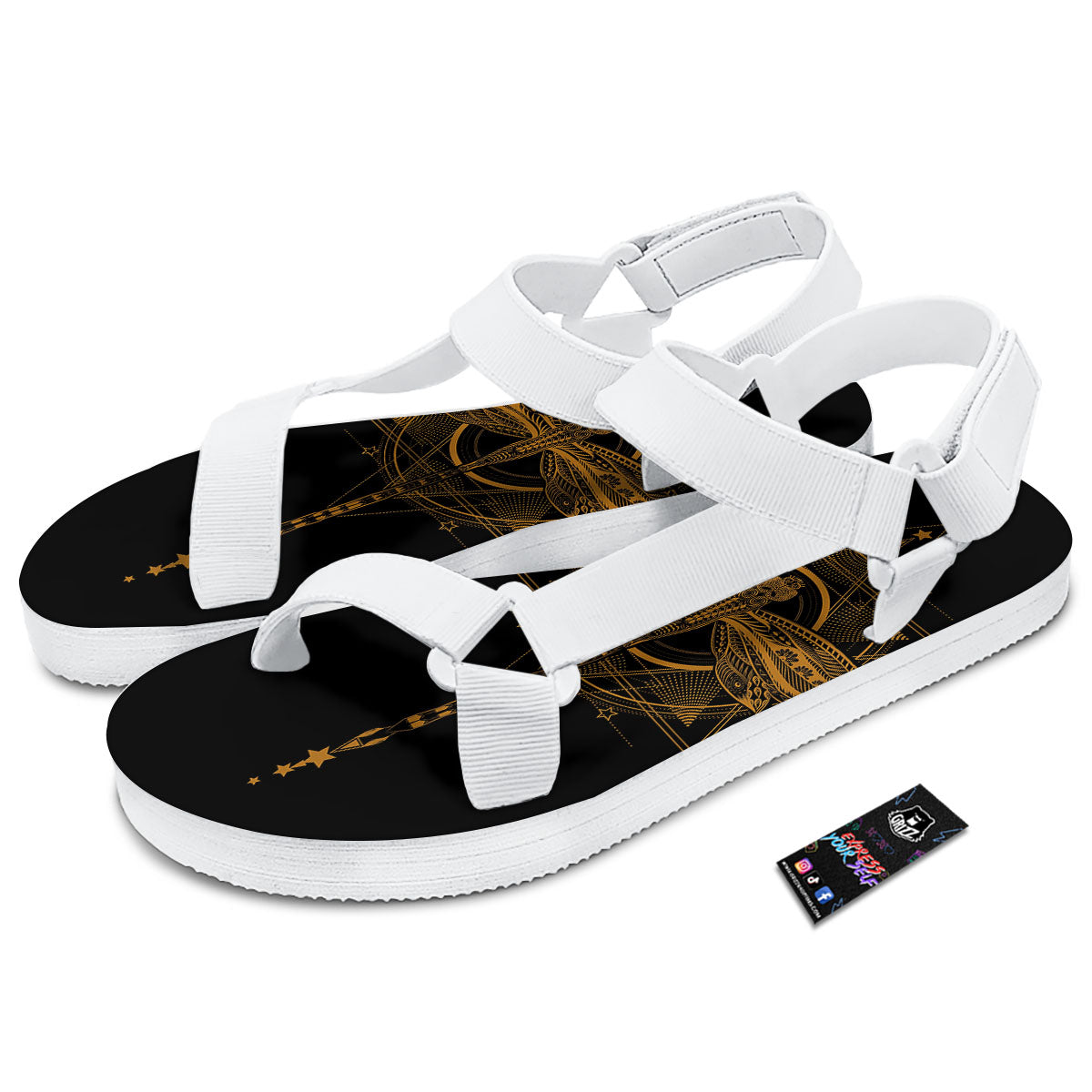 Dragonfly Boho Gold Print White Open Toe Sandals-grizzshop