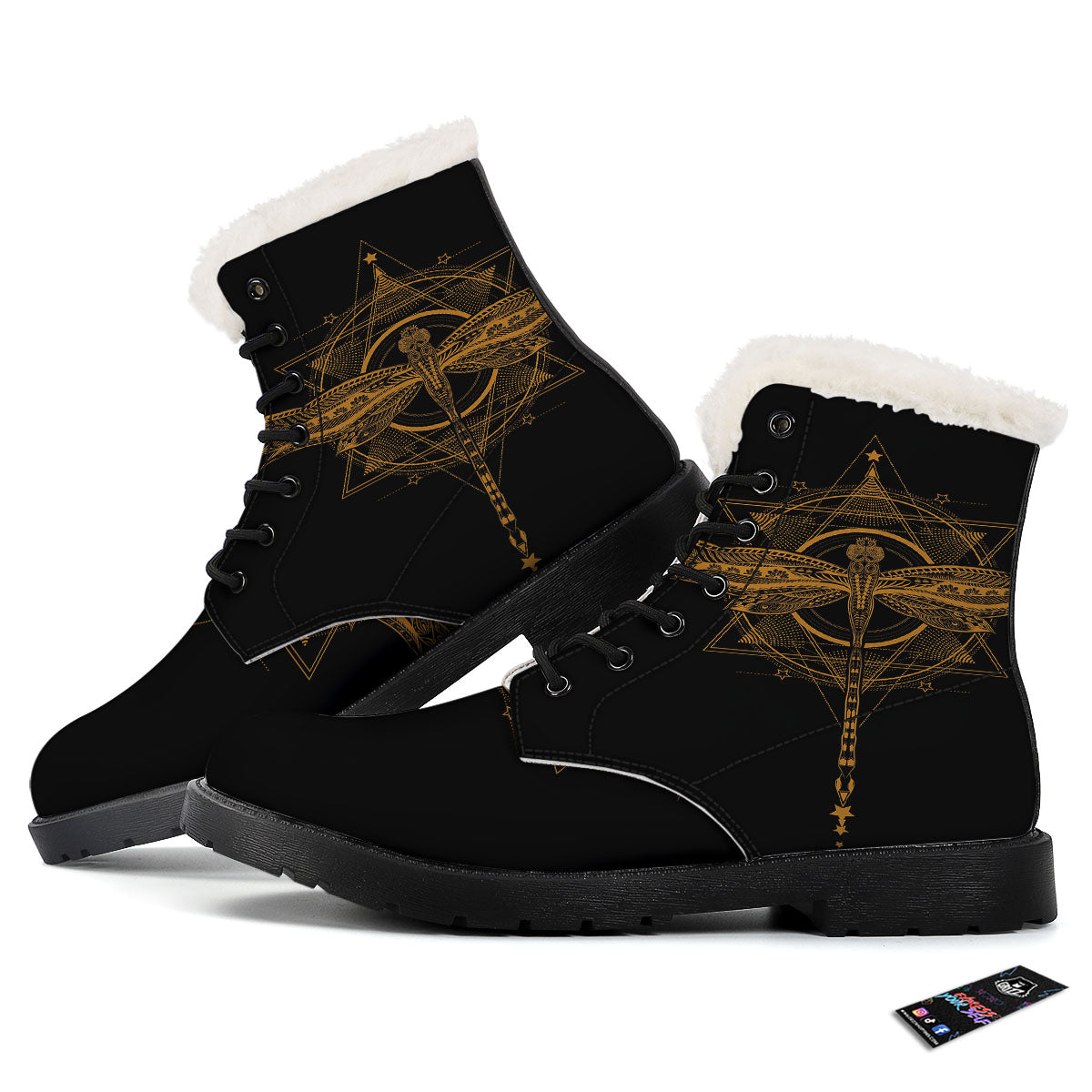 Dragonfly Boho Gold Print Winter Boots-grizzshop