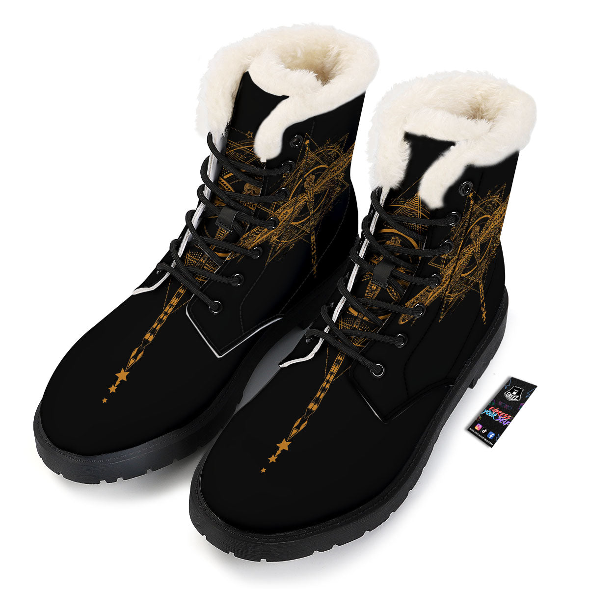 Dragonfly Boho Gold Print Winter Boots-grizzshop