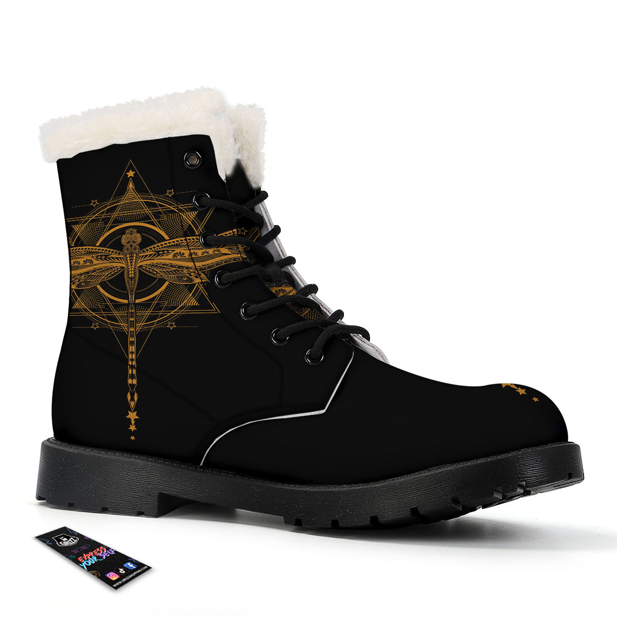 Dragonfly Boho Gold Print Winter Boots-grizzshop