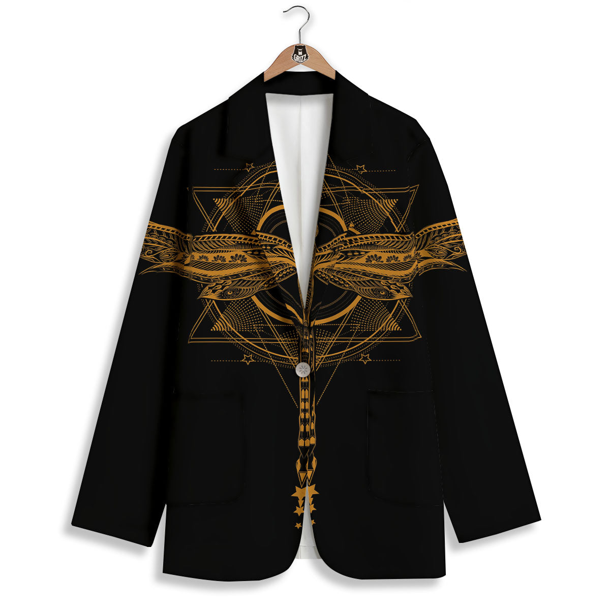 Dragonfly Boho Gold Print Women's Blazer-grizzshop