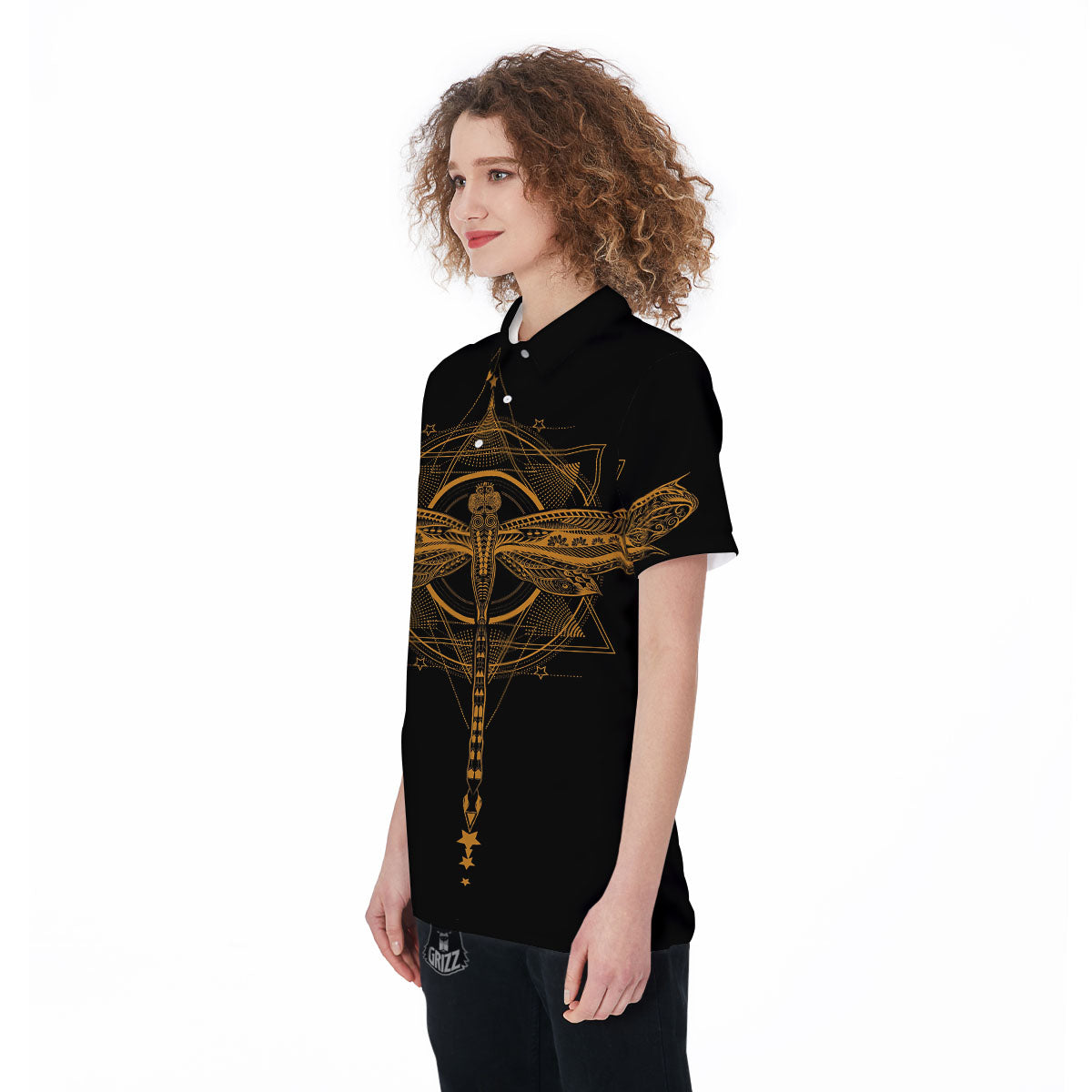 Dragonfly Boho Gold Print Women's Golf Shirts-grizzshop