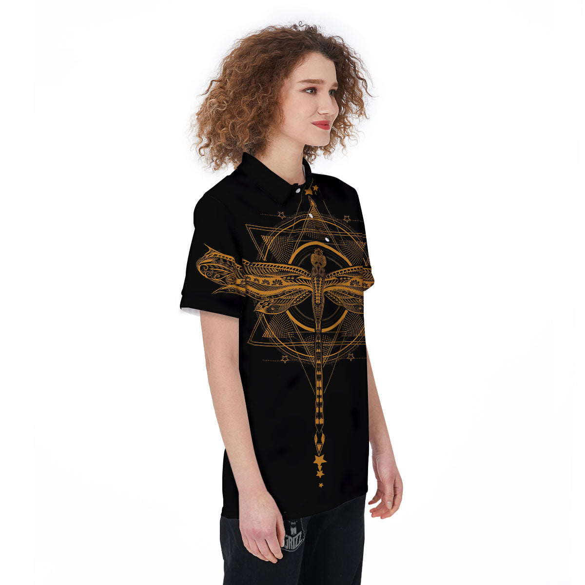 Dragonfly Boho Gold Print Women's Golf Shirts-grizzshop