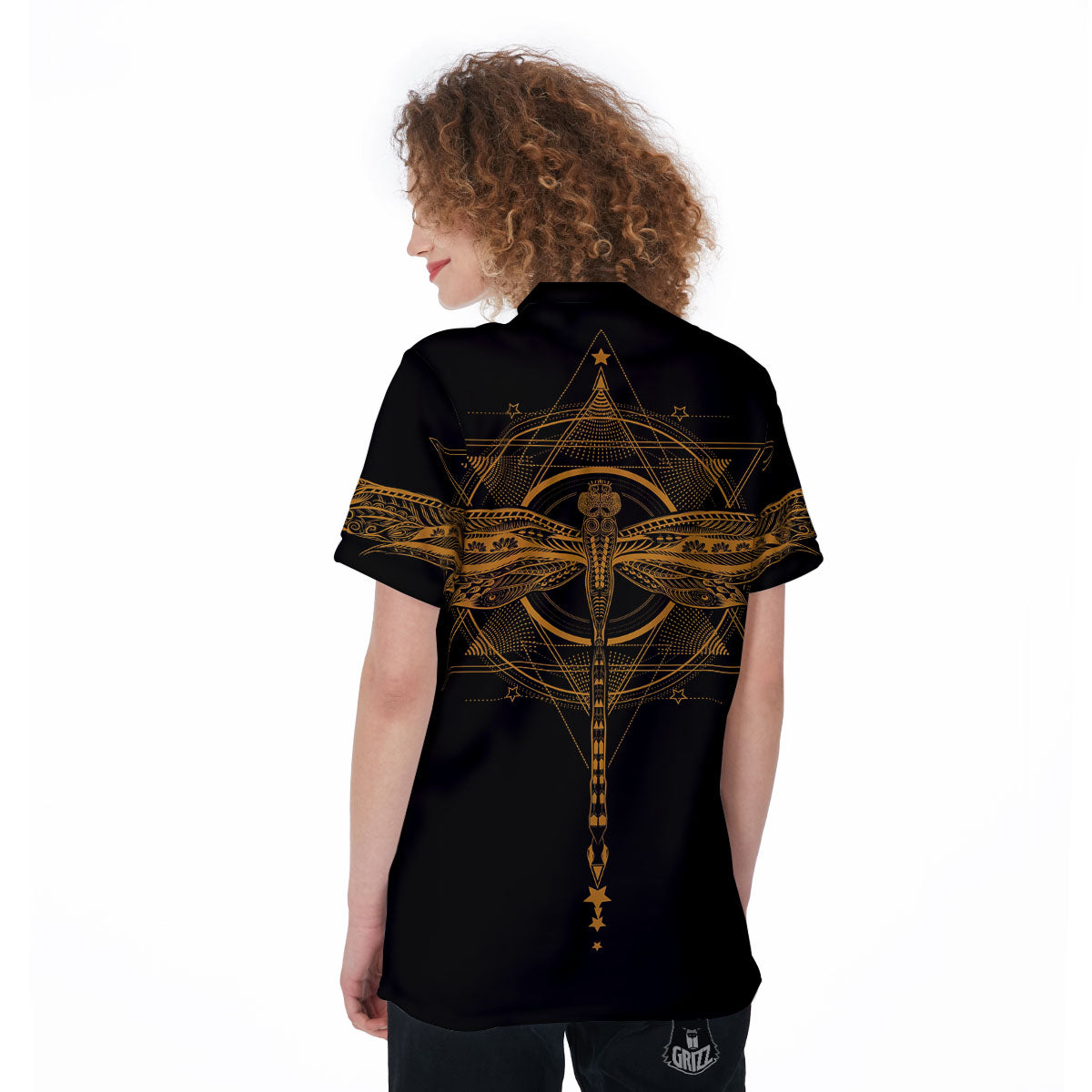 Dragonfly Boho Gold Print Women's Golf Shirts-grizzshop