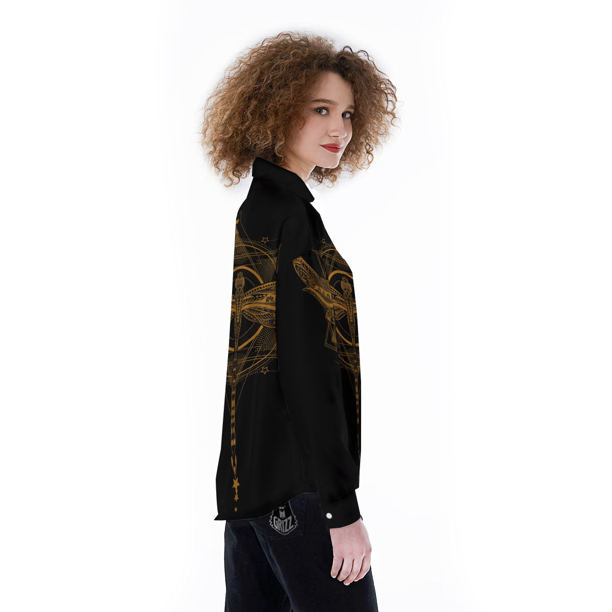 Dragonfly Boho Gold Print Women's Long Sleeve Shirts-grizzshop