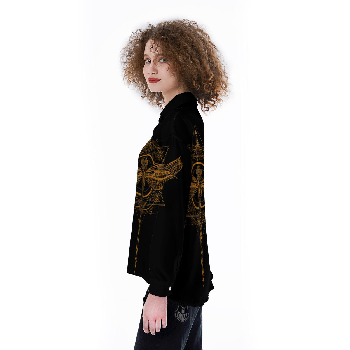 Dragonfly Boho Gold Print Women's Long Sleeve Shirts-grizzshop