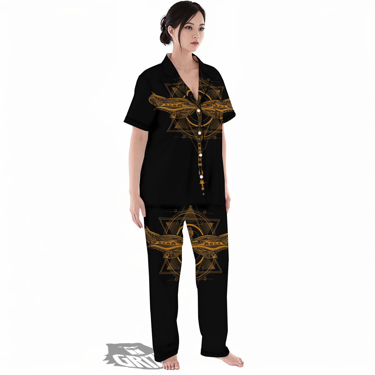 Dragonfly Boho Gold Print Women's Pajamas Set-grizzshop