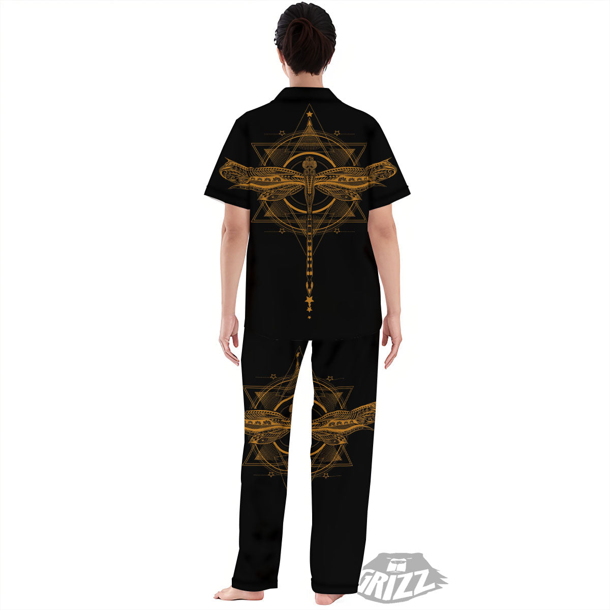 Dragonfly Boho Gold Print Women's Pajamas Set-grizzshop