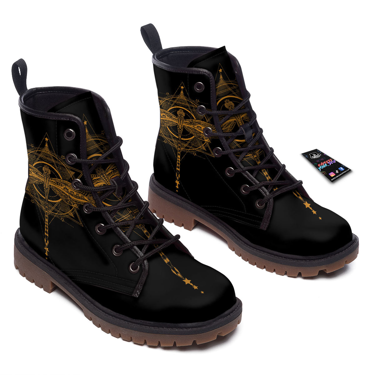 Dragonfly Boho Gold Print Work Boots-grizzshop