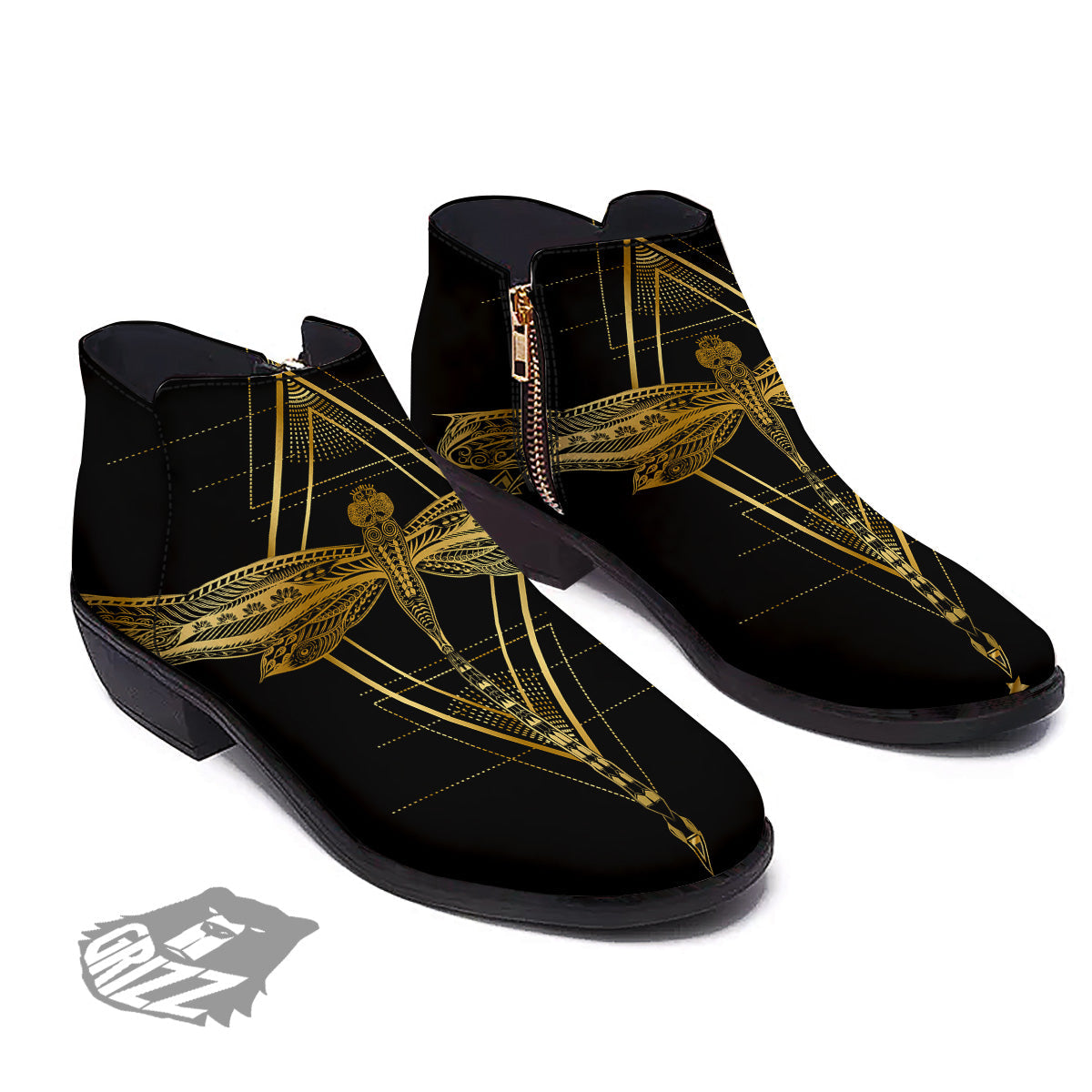 Dragonfly Boho Spiritual Print Ankle Boots-grizzshop
