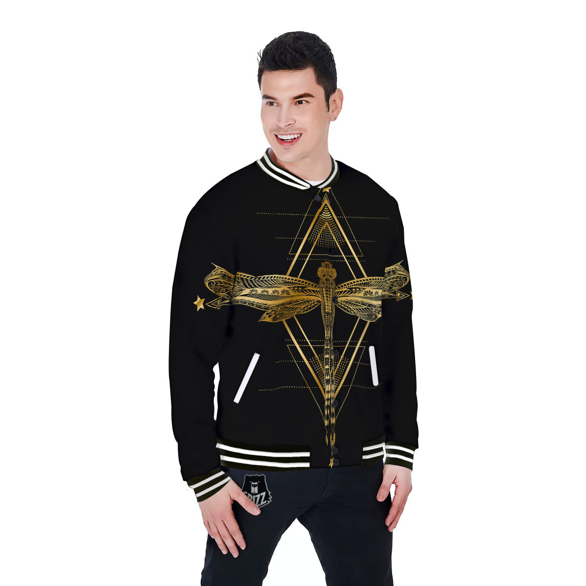 Dragonfly Boho Spiritual Print Baseball Jacket-grizzshop