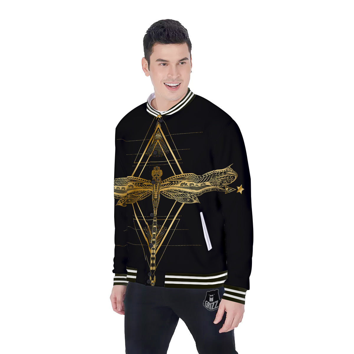 Dragonfly Boho Spiritual Print Baseball Jacket-grizzshop