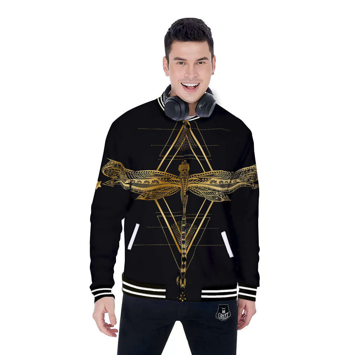 Dragonfly Boho Spiritual Print Baseball Jacket-grizzshop