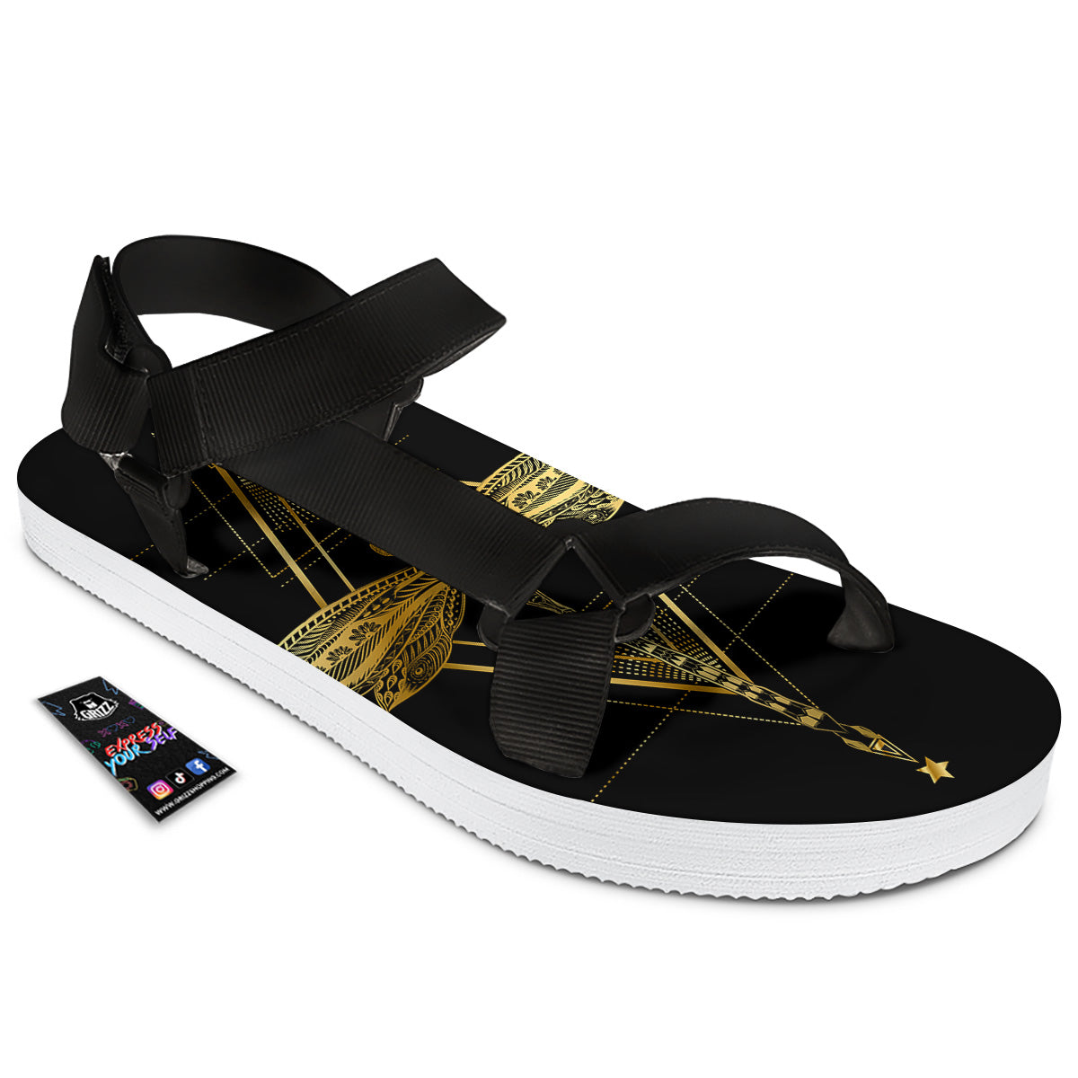 Dragonfly Boho Spiritual Print Black Open Toe Sandals-grizzshop
